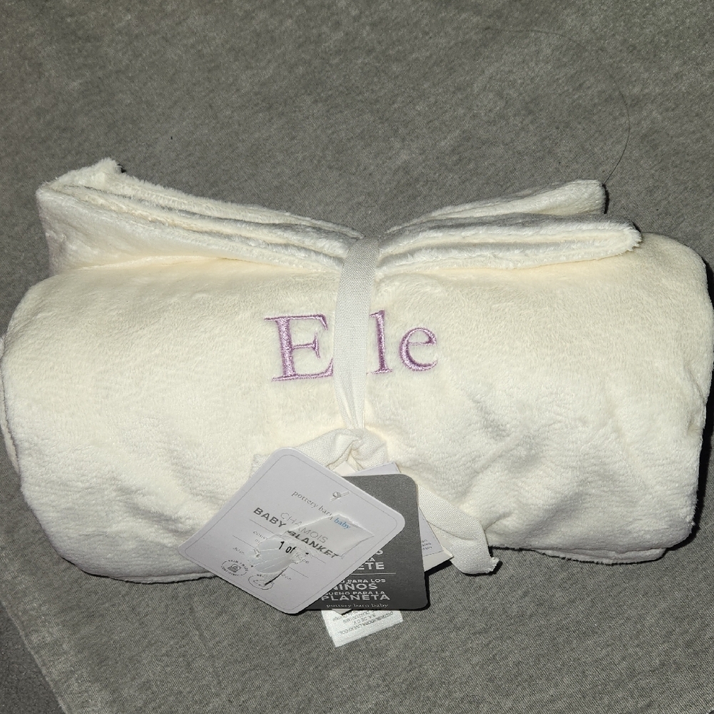 Nwt- Pottery Barn Baby Chamois Baby blanket Personalized Elle